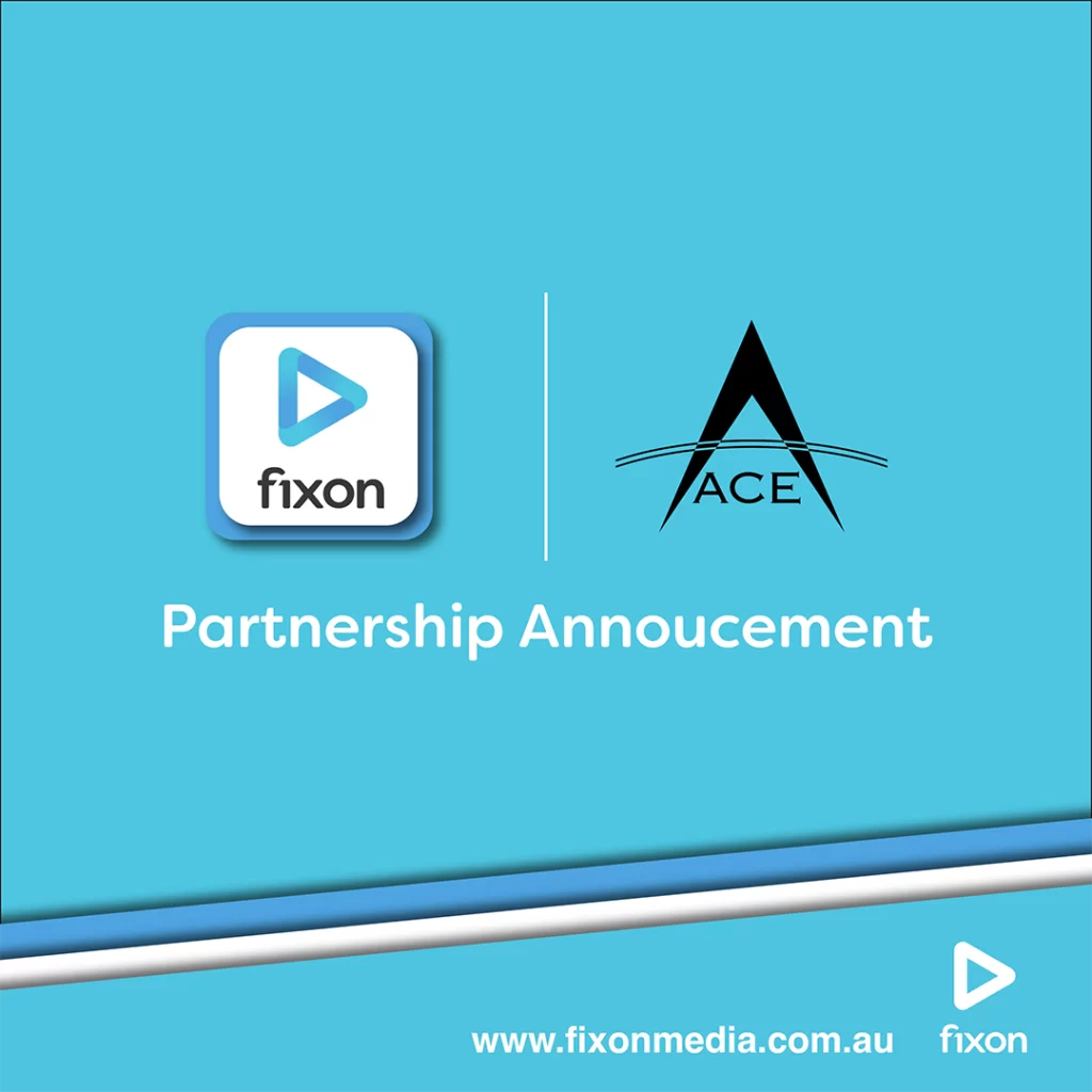 The Fixon Media Group and Ace Body Corporate Management logos, featuring text stating "Partnership Announcement".