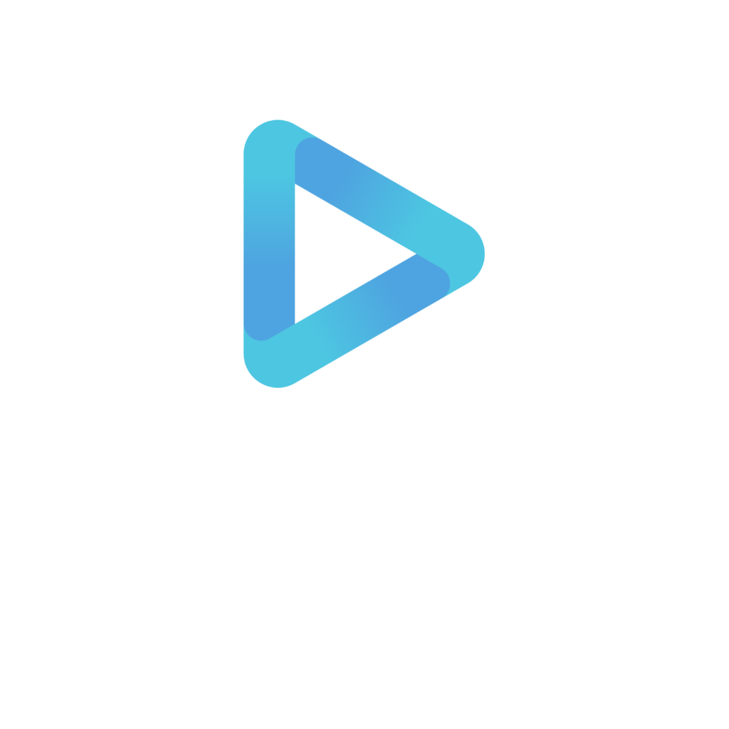 Fixon Media Group Logo With Ombre Blue Play Button and white 'Fixon' word mark