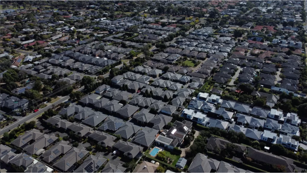 A drone shot of a residential complex.