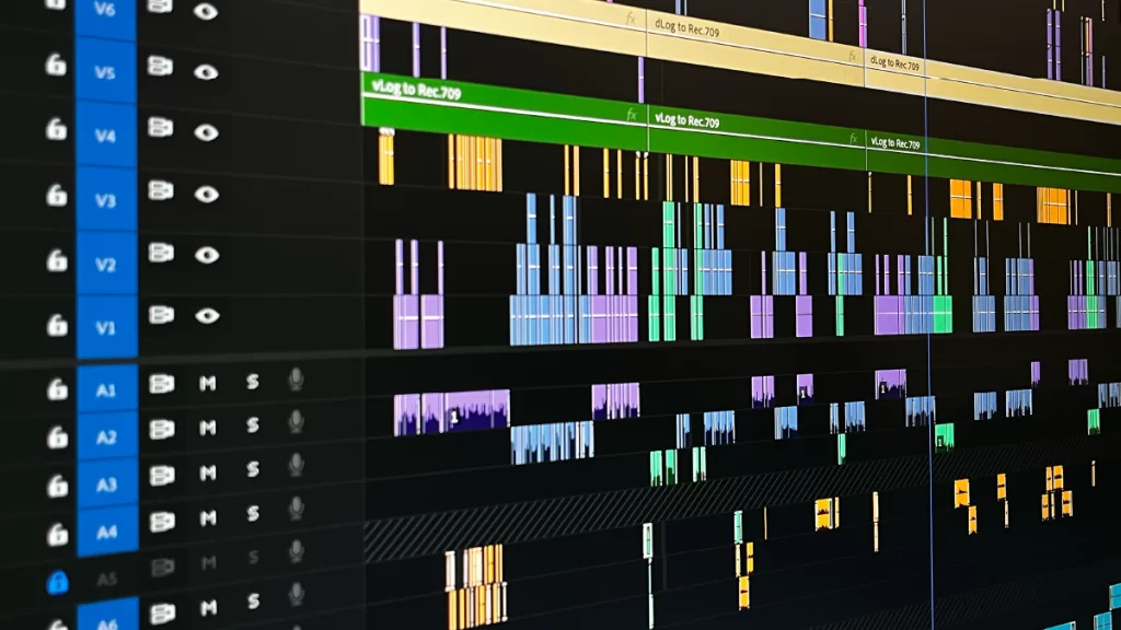 The Adobe Premier Pro editing timeline of a corporate brand film.