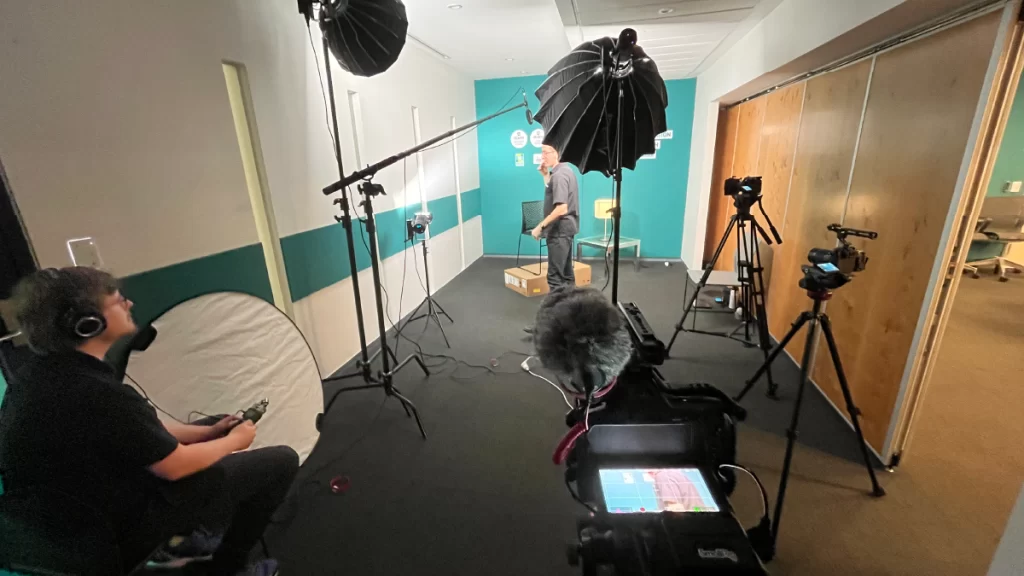 An example of a room booked by Deakin University during a filming day with their business faculty.